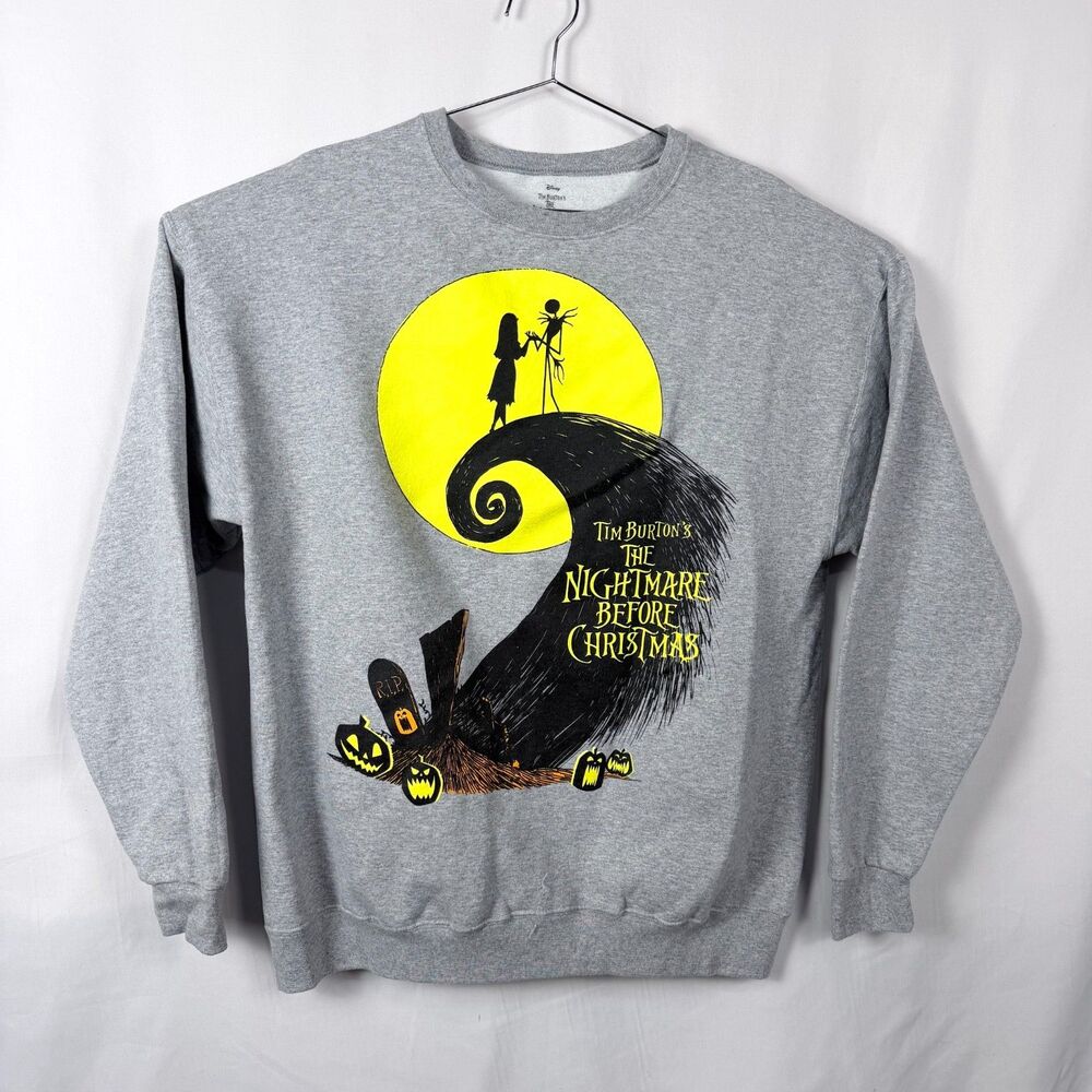Disney Jack & Sally The Nightmare Before Christmas Gray Pullover Adult XL